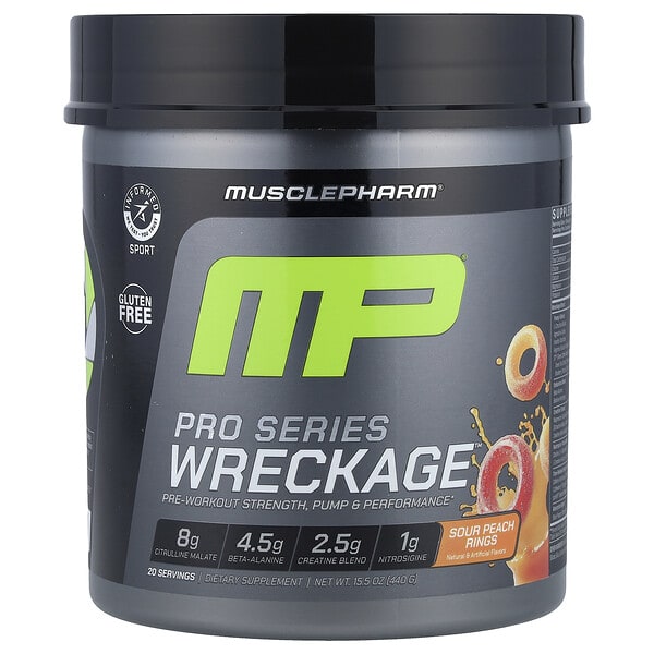 MusclePharm, Pro Series Wreckage™, Pre-Workout, Sour Peach Rings, 15.5 oz (440 g)