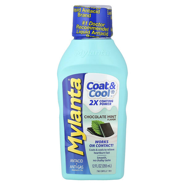 Mylanta, Coat & Cool™ Antacid + Anti-Gas, Chocolate Mint, 12 fl oz (355 ml) (Discontinued Item)
