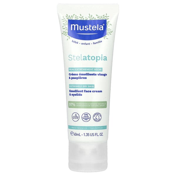 Mustela, Stelatopia Emollient Face Cream & Eyelids, Fragrance Free, 1.35 fl oz (40 ml)