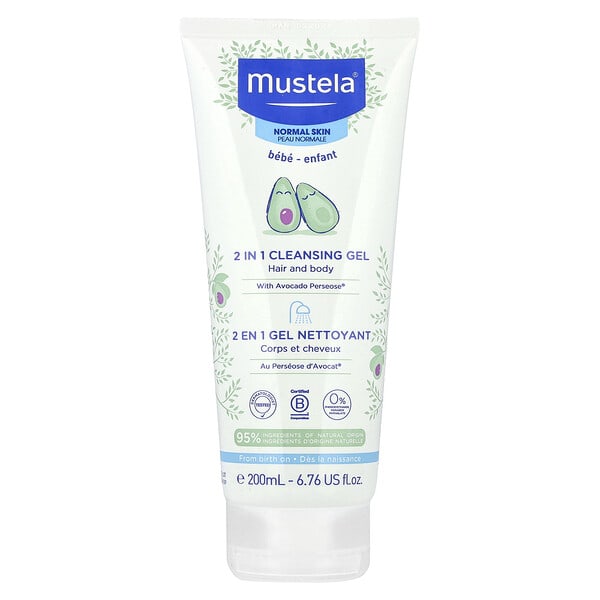 Mustela, Нярайн, 2 in 1 Cleansing Gel, Hair and Body, Normal Skin, 6.76 fl oz (200 ml)
