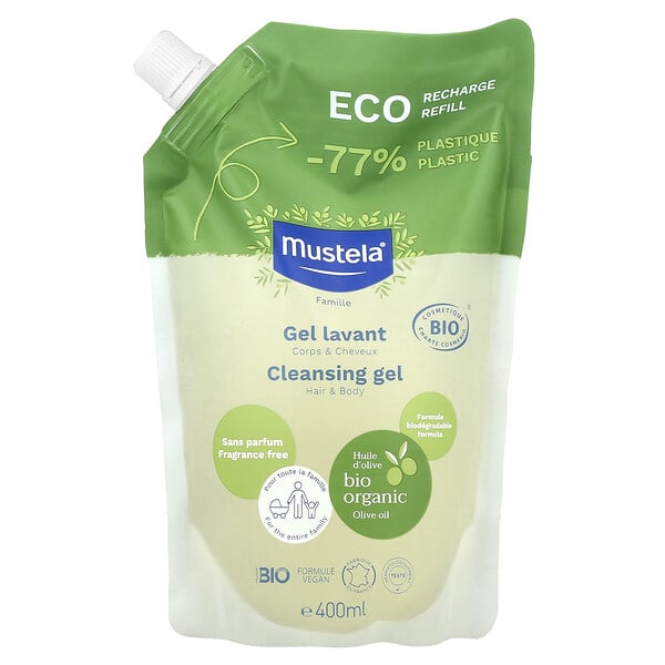 Mustela, Eco Recharge Refill, Family, Cleansing Gel, Hair & Body, Fragrance Free, 400 ml