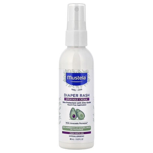Mustela, Baby-Child, Diaper Rash, Sprayable Cream, Fragrance Free, 3 fl oz (88 ml)