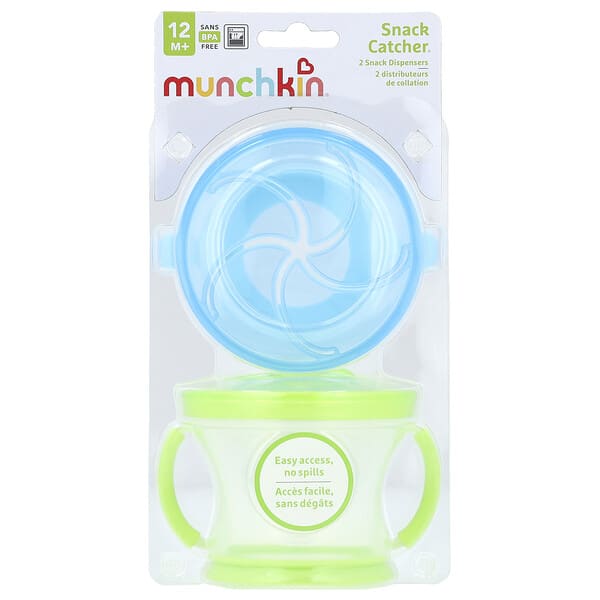 Munchkin, Snack Catcher™, Snack Dispensers, 12 Months+, Light Green & Light Blue, 2 Count
