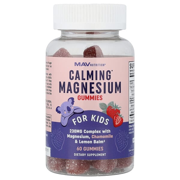 MAV Nutrition, Calming Magnesium Gummies, For Kids, Yummy Strawberry, 60 чихэр