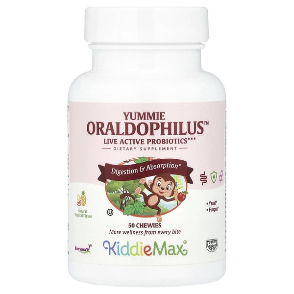 Maxi Health, KiddieMax® Yummie Oraldophilus™, байгалийн Tropical, 50 Chewies
