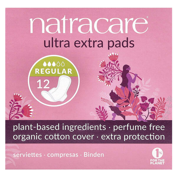 Natracare, Ultra Extra Pads, Organic Cotton Cover, Regular, 12 Pads