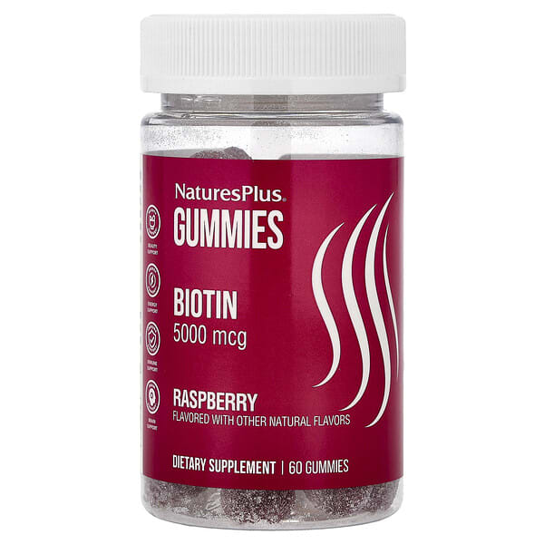 NaturesPlus, Биотин чихэр, бөөрөлзгөнө, 5,000 мкг, 60 чихэр