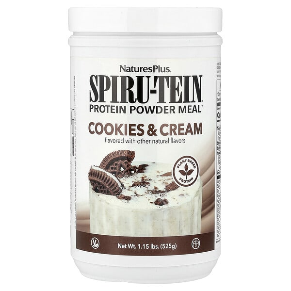 NaturesPlus, Spiru-Tein®, уураг нунтаг Meal, Cookies & Cream, 1.15 lbs (525 g)