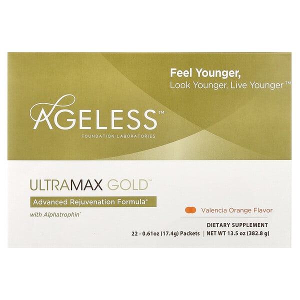 Ageless Foundation Laboratories, UltraMax Gold™ with Alphatrophin®, Valencia Orange, 22 багц, 0.61 oz (17.4 g) Each