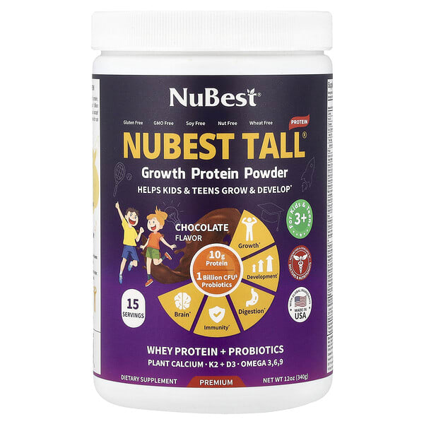 NuBest, NuBest Tall®, Growth Protein Powder, For Kids & Teens 3+, Chocolate, 12 oz (340 g)