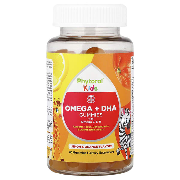 Phytoral, Хүүхдийн, Omega + DHA Gummies with Omega 3-6-9, Lemon & Orange, 60 чихэр