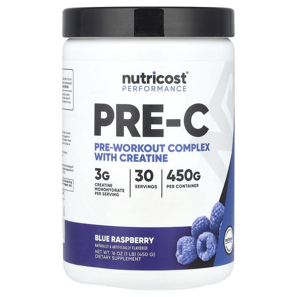 Nutricost, Performance, Pre-C, Pre-Workout цогц — креатин, Blue бөөрөлзгөнө, 1 lb (450 g) (Discontinued Item)