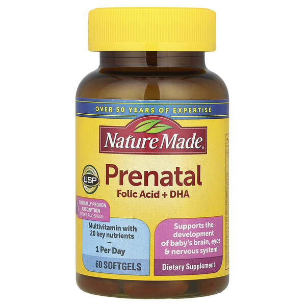 Nature Made, Жирэмсний Фолийн хүчил + DHA, 60 зөөлөн капсул