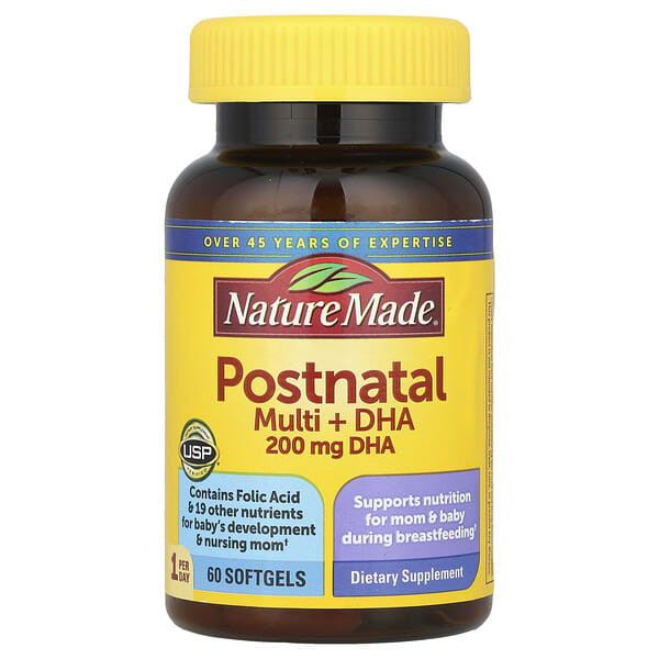 Nature Made, Postnatal Multi + DHA, 60 зөөлөн капсул