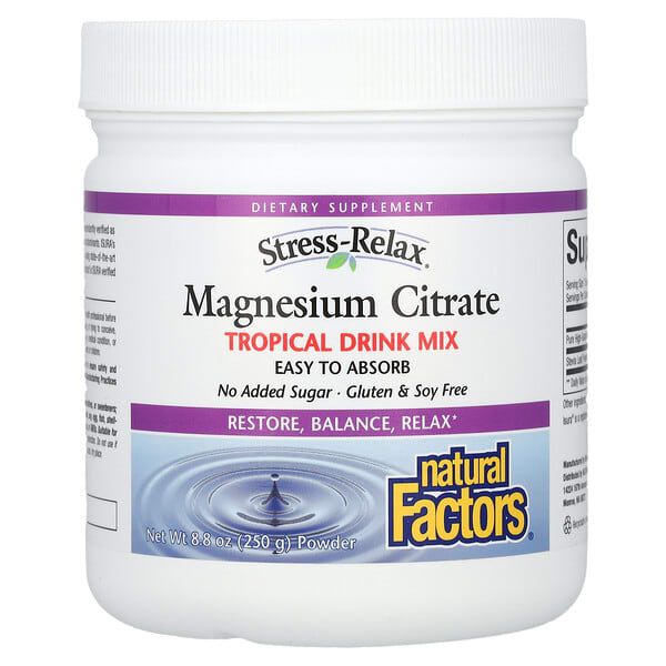 байгалийн Factors, Stress-Relax®, Магни Citrate нунтаг, Tropical Drink Mix, 8.8 oz (250 g)