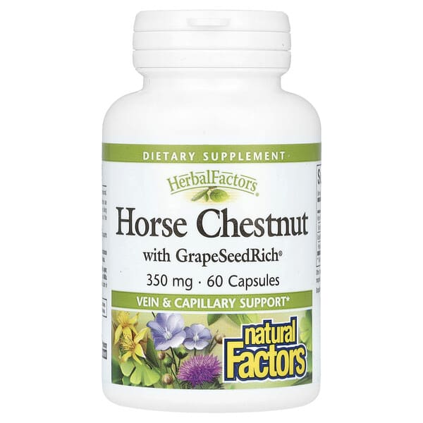 байгалийн Factors, HerbalFactors, Horse Chestnut — GrapeSeedRich, 350 мг, 60 капсул