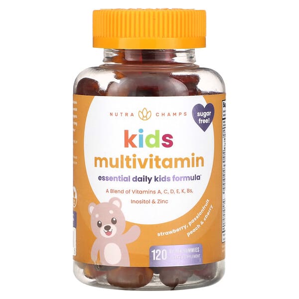 NutraChamps, Хүүхдийн Мультивитамин чихэр, Strawberry, Passionfruit, Peach & Cherry, 120 Vegan Gummies