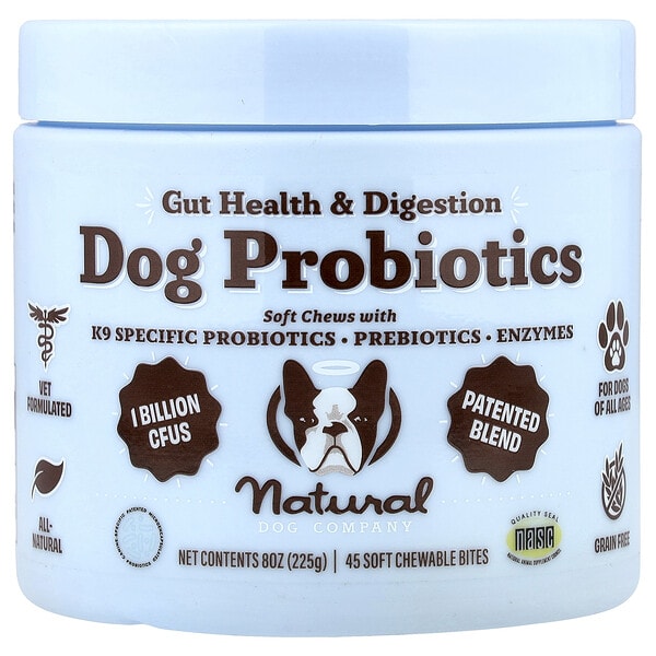 Natural Dog Company, Dog Probiotics, Gut Health & Digestion, For Dogs, All Ages, 45 Soft Chewable Bites, 8 oz (225 g)