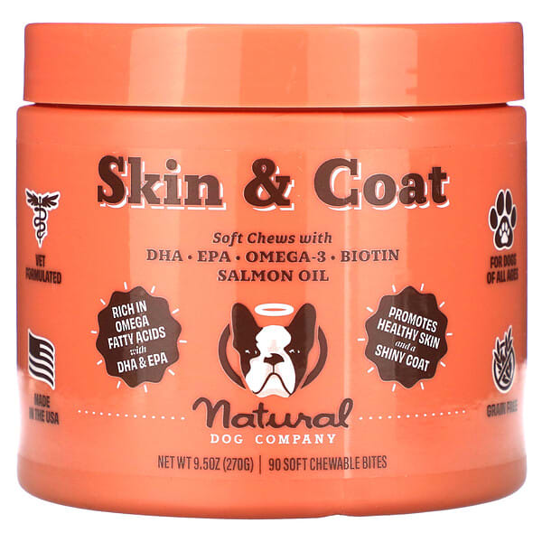 Natural Dog Company, Skin & Coat, For Dogs, All Ages, 90 Soft Chewable Bites, 9.5 oz (270 g)
