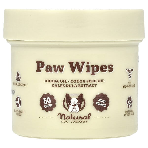 Natural Dog Company, Paw Wipes, For Dogs, All Ages, 50 ширхэг