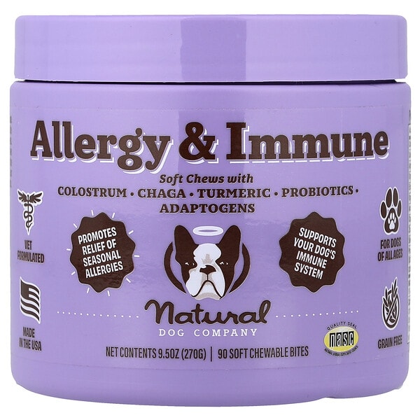 Natural Dog Company, Allergy & Immune, For Dogs, All Ages, 90 Soft Chewable Bites, 9.5 oz (270 g)