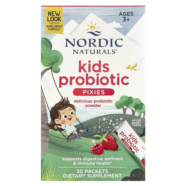Nordic Naturals, Kids Probiotic Pixies, Ages 3+, Mixed жимс, 30 Packets, 0.035 oz (1 g) тус бүр