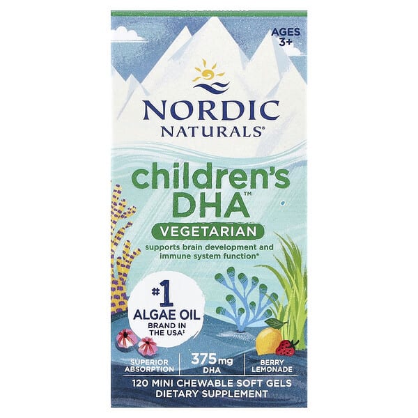 Nordic Naturals, Children's DHA™ Vegetarian, Ages 3+, жимс Lemonade, 120 Mini Chewable Soft Gels