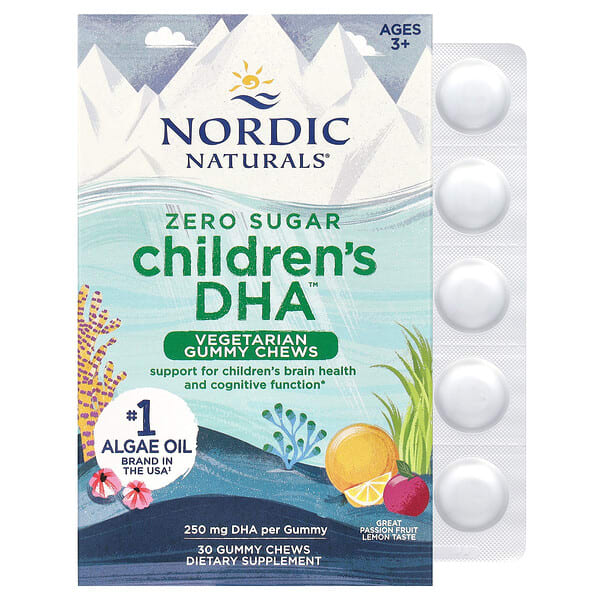 Nordic Naturals, Zero Sugar Children's DHA, Ages 3+, Passion Fruit Lemon, 250 мг, 30 Gummy Chews