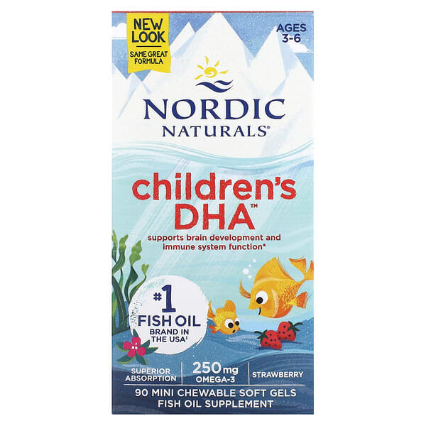 Nordic Naturals, Хүүхдийн DHA, Ages 3-6, Strawberry, 90 Mini Chewable Soft Gels