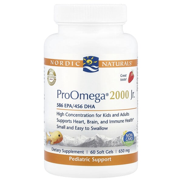 Nordic Naturals, ProOmega® 2000 Jr., Strawberry, 650 мг, 60 зөөлөн капсул
