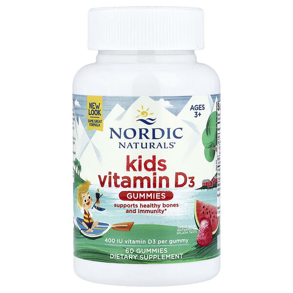 Nordic Naturals, Хүүхдийн Витамин D3 чихэр, Ages 3+, Wild Watermelon Splash, 400 IU, 60 чихэр