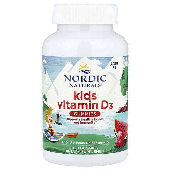 Nordic Naturals, Хүүхдийн Витамин D3 чихэр, Ages 3+, Wild Watermelon Splash, 10 мкг (400 IU), 120 чихэр