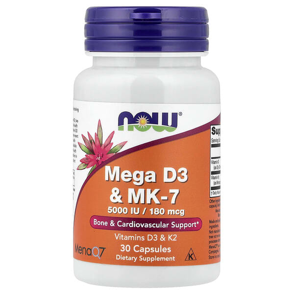 NOW Foods, Mega D3 & MK-7, 30 капсул