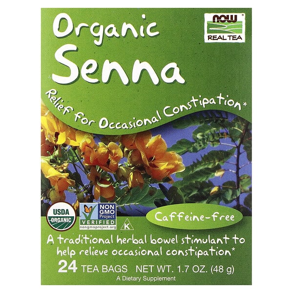 NOW Foods, Real Tea, органик Senna Tea, Caffeine Free, 24 Tea Bags, 1.7 oz (48 g)