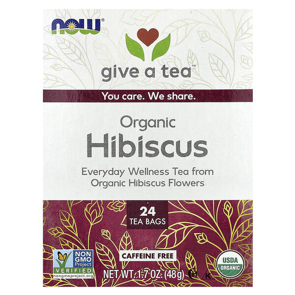 NOW Foods, органик Hibiscus Tea, Caffeine Free, 24 Tea Bags, 1.7 oz (48 g)