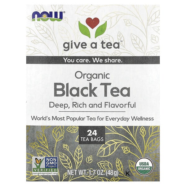 NOW Foods, органик Black Tea, 24 Tea Bags, 1.7 oz (48 g)
