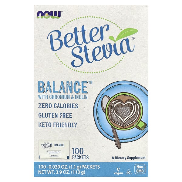NOW Foods, Better стевиа®, Balance™ — Хром & инулин, 100 Packets, 0.039 oz (1.1 g) тус бүр