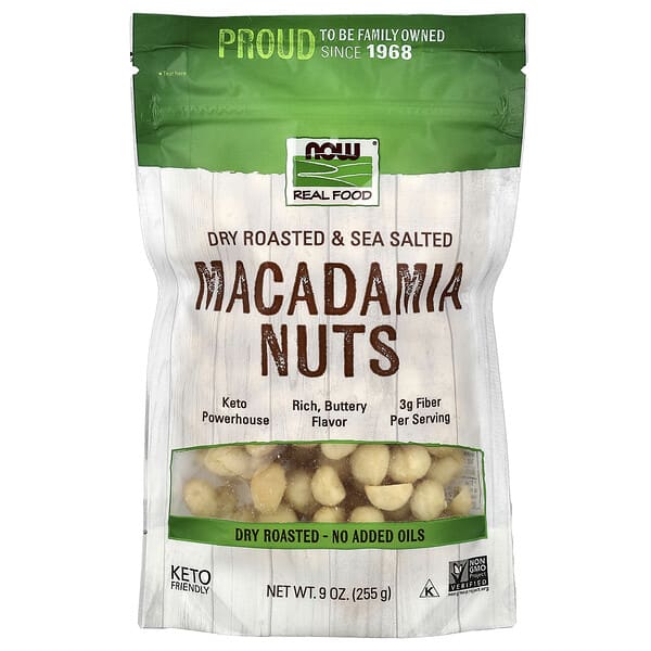 NOW Foods, Real Food, макаdamia Nuts, Dry Roasted & Sea Salted, 9 oz (255 g)