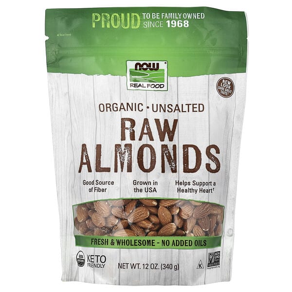 NOW Foods, Real Food, органик Raw Almonds, Unsalted, 12 oz (340 g)