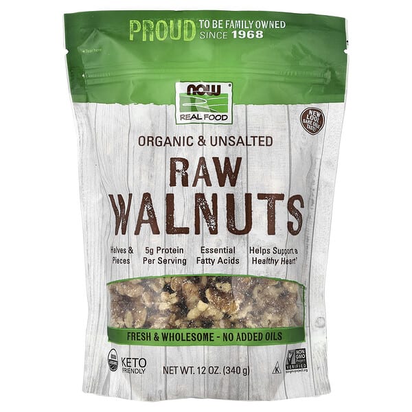 NOW Foods, Real Food, органик Raw Walnuts, Unsalted, 12 oz (340 g)