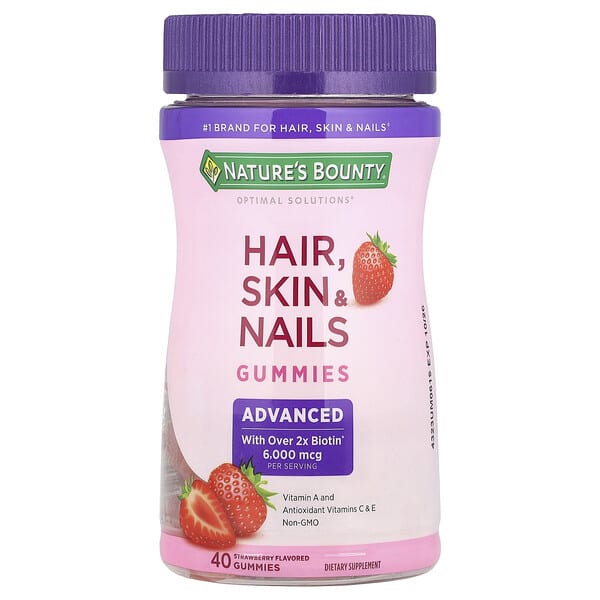 Nature's Bounty, Optimal Solutions®, Hair, Skin & Nails Gummies, Strawberry, 40 чихэр
