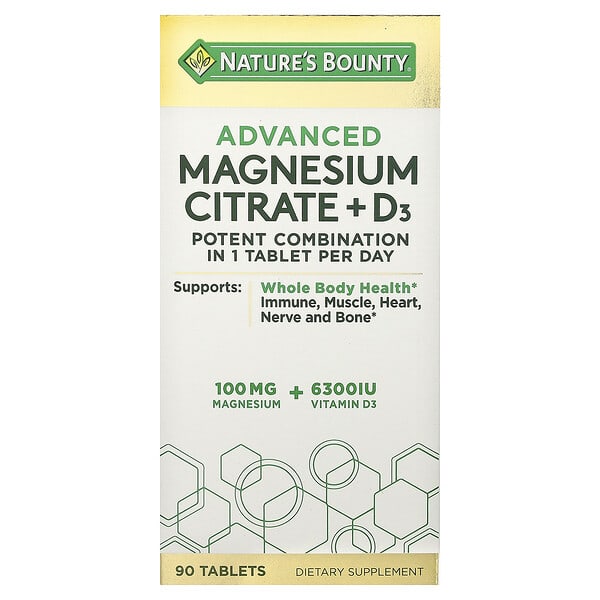 Nature's Bounty, Advanced Magnesium Citrate + D3, 90 шахмал