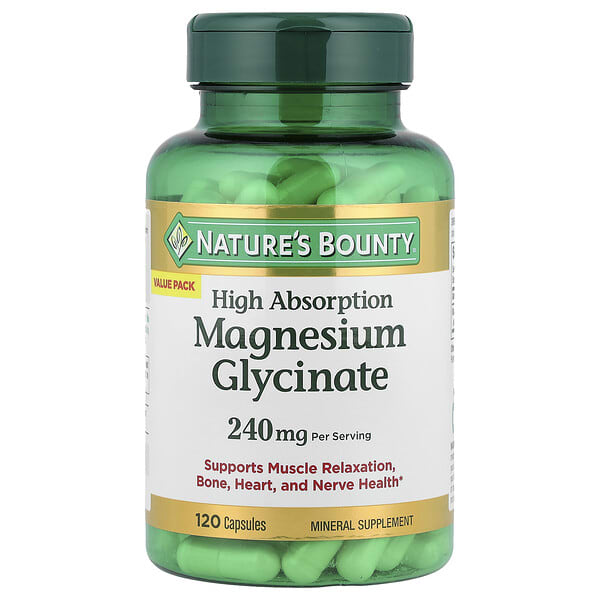 Nature's Bounty, Магни Glycinate, High Absorption, 120 Capsules (120 mg per Capsule)