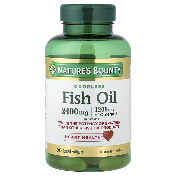 Nature's Bounty, загасны тос, Odorless, 90 Coated зөөлөн капсул (1, 200 мг per зөөлөн капсул)