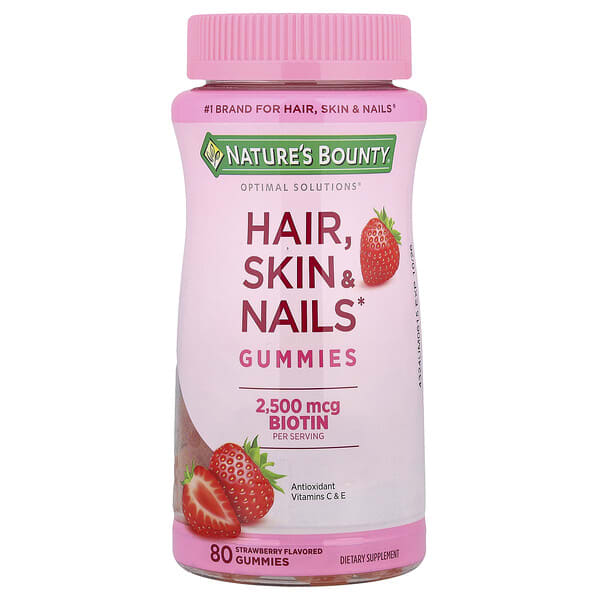 Nature's Bounty, Optimal Solutions®, Hair, Skin & Nails Gummies, Strawberry, 80 чихэр