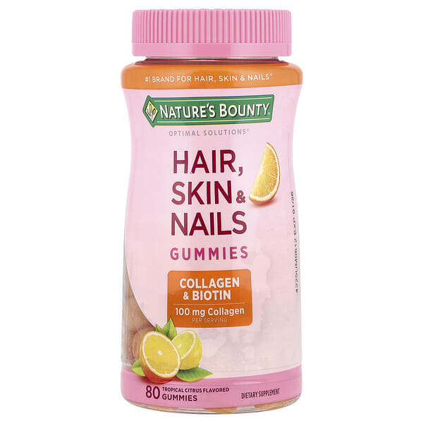 Nature's Bounty, Optimal Solutions®, Hair, Skin & Nails Gummies, Tropical Citrus, 80 чихэр