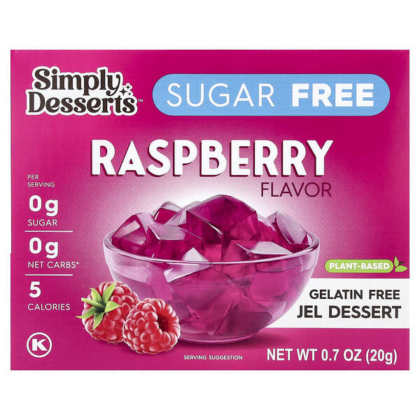 Simply Desserts, Gelatin Free Jel Dessert, элсэн чихэргүй, бөөрөлзгөнө, 0.7 oz (20 g)