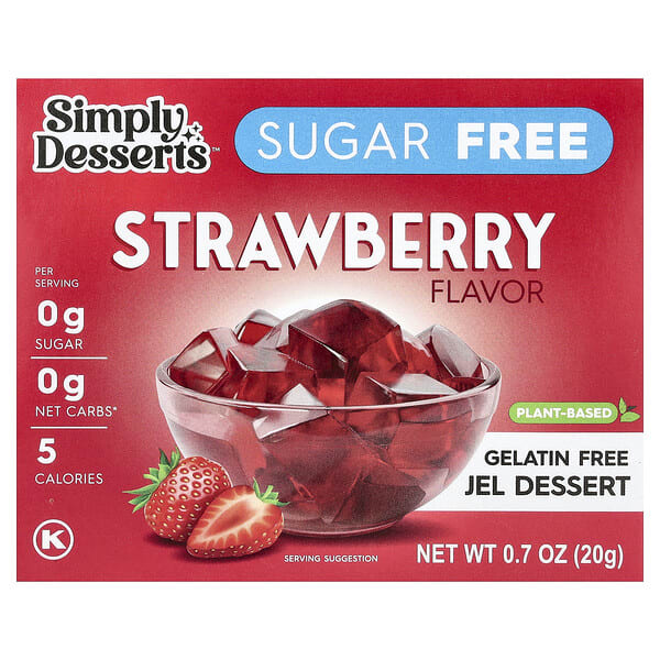 Simply Desserts, Gelatin Free Jel Dessert, элсэн чихэргүй, Strawberry, 0.7 oz (20 g)