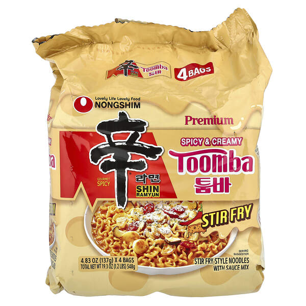 Nongshim, Premium Shin Ramyun, Toomba, Spicy & Creamy, 4 Bags, 4.83 oz (137 g) Each