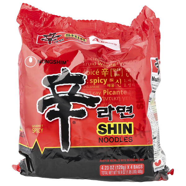 Nongshim, Shin Noodles, Gourmet Spicy, 4 Bags, 4.23 oz (120 g) Each (Discontinued Item)